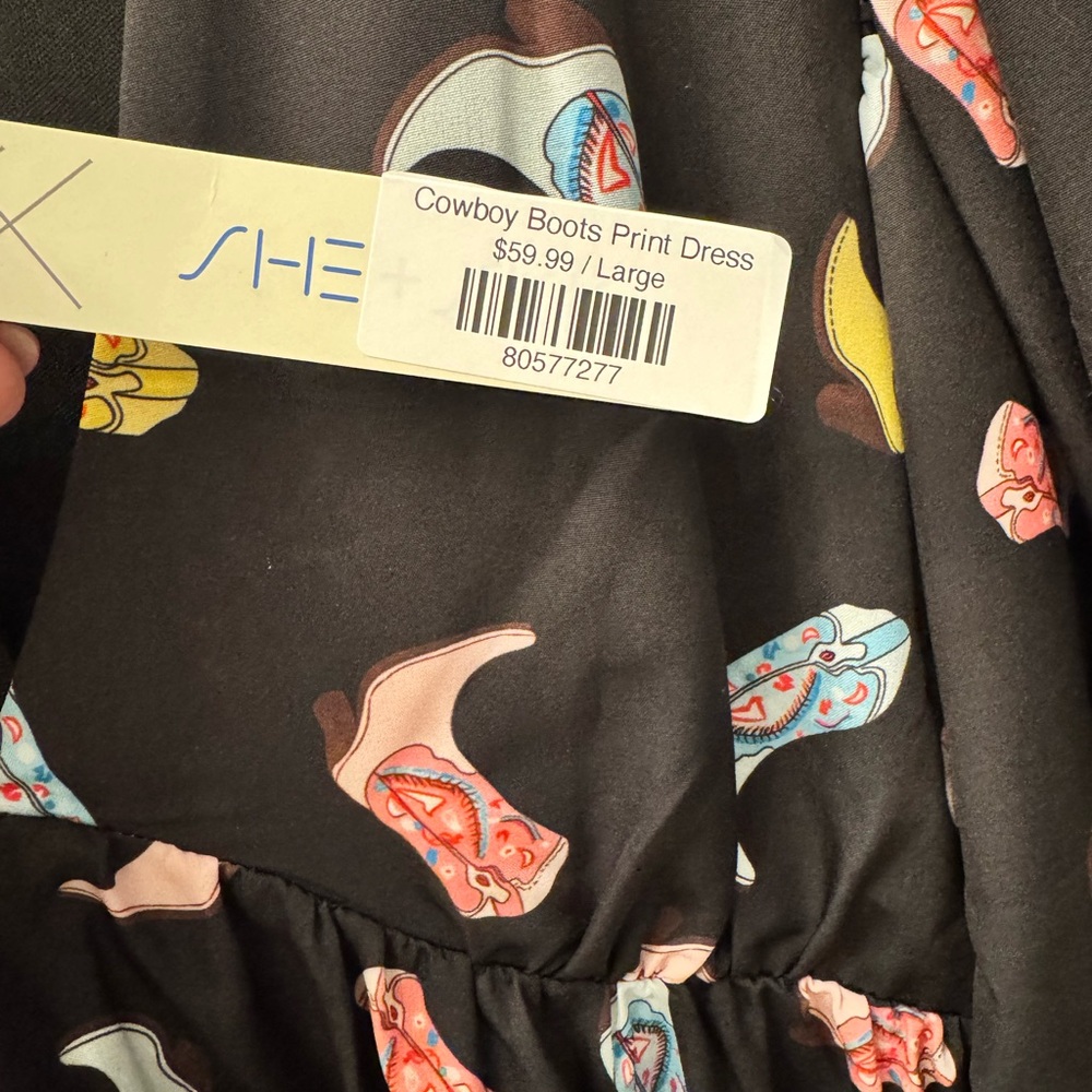 She + Sky Black Dress TIERED COWBOY BOOTS PRINT DRESS - Picture 3 of 4